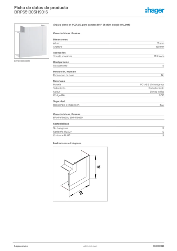 Imagen Hager Ficha de datos de producto BRP651305H9016 | Hager España