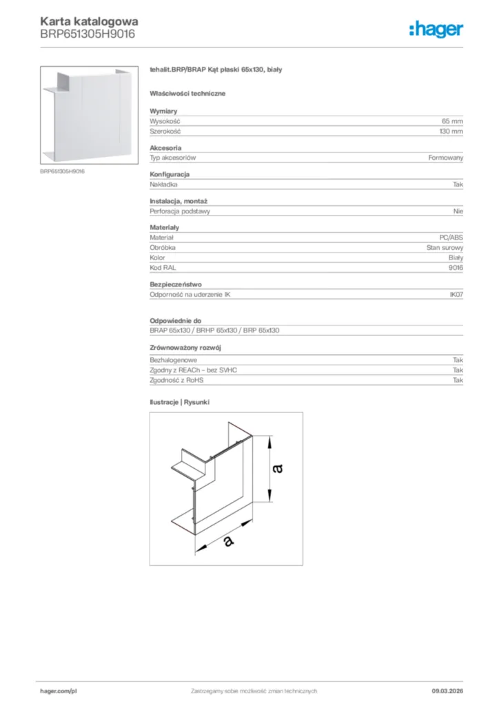 Zdjęcie Hager Karta katalogowa BRP651305H9016 | Hager Polska