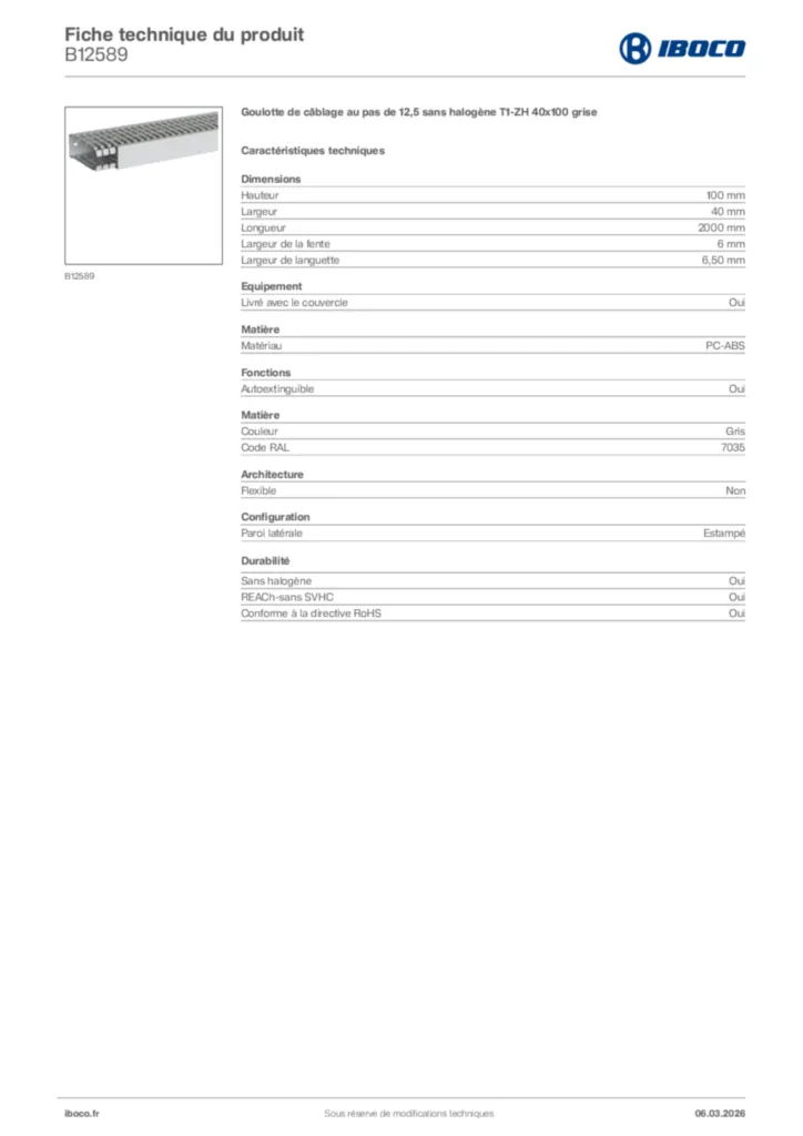 Image Iboco Fiche technique du produit B12589 | Hager France