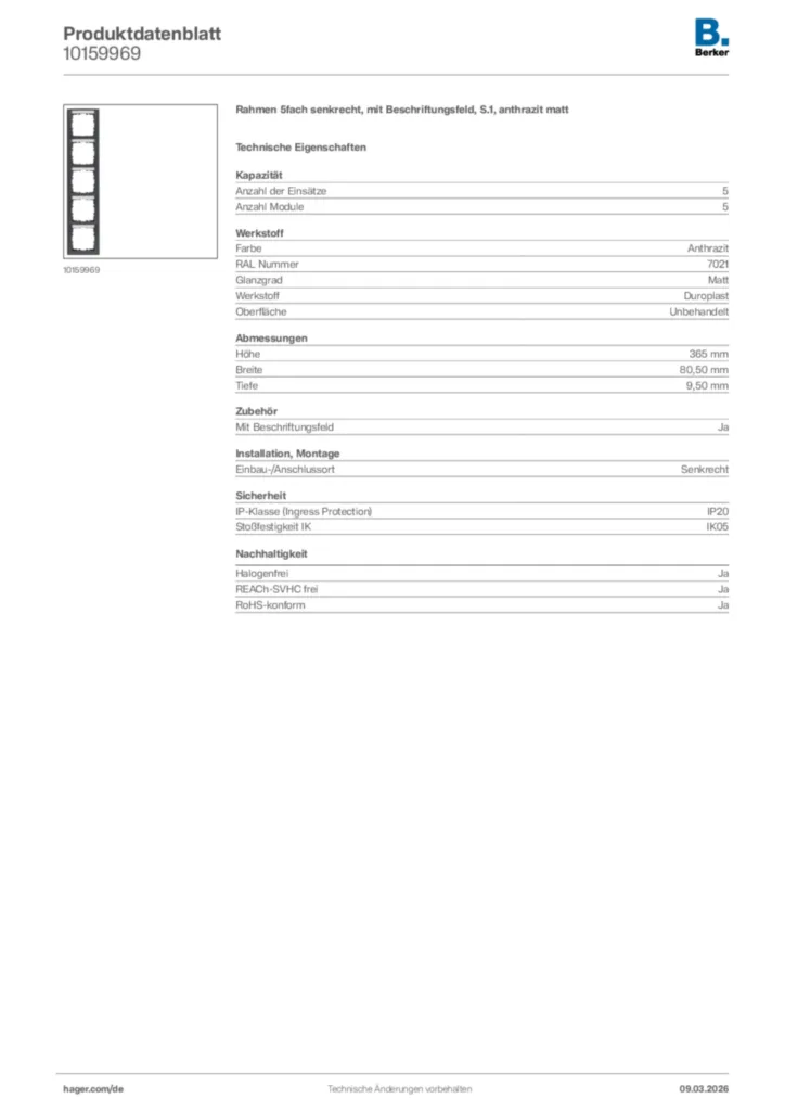 Bild Berker Produktdatenblatt 10159969 | Hager Deutschland
