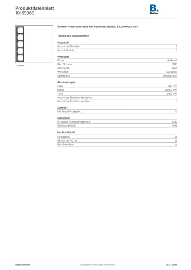 Bild Berker Produktdatenblatt 10159969 | Hager Deutschland