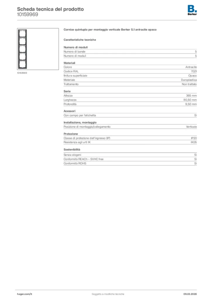 Immagine Berker Scheda tecnica del prodotto 10159969 | Hager Italia