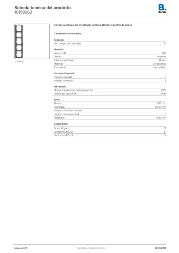 Immagine Berker Scheda tecnica del prodotto 10159969 | Hager Italia