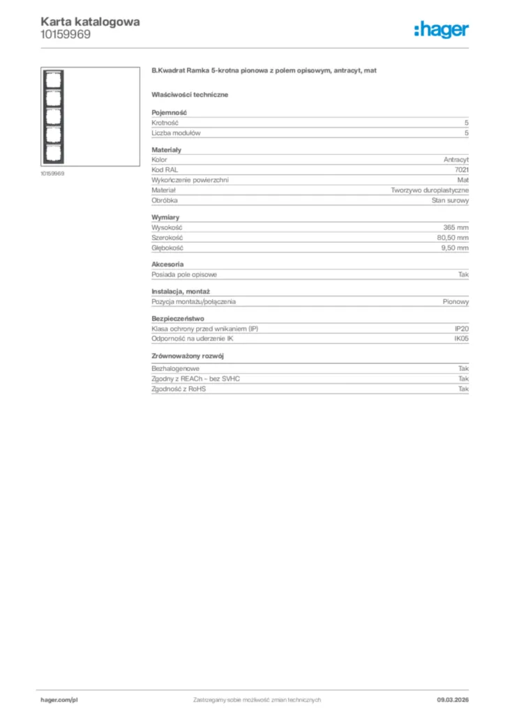 Zdjęcie Hager Karta katalogowa 10159969 | Hager Polska