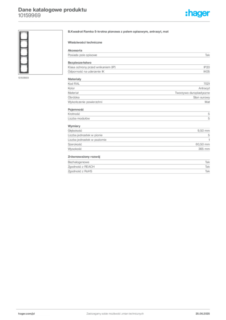 Zdjęcie Hager Karta katalogowa 10159969 | Hager Polska