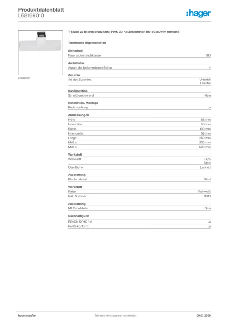 Bild Hager Produktdatenblatt L68169010 | Hager Deutschland