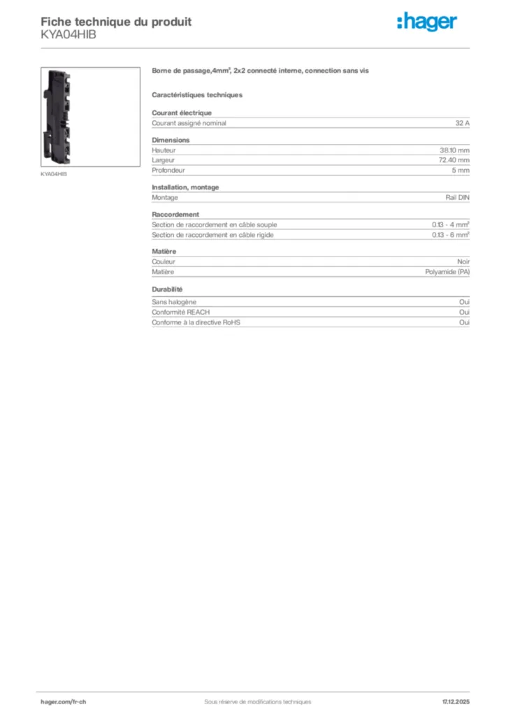Image Hager Fiche technique du produit KYA04HIB | Hager Suisse