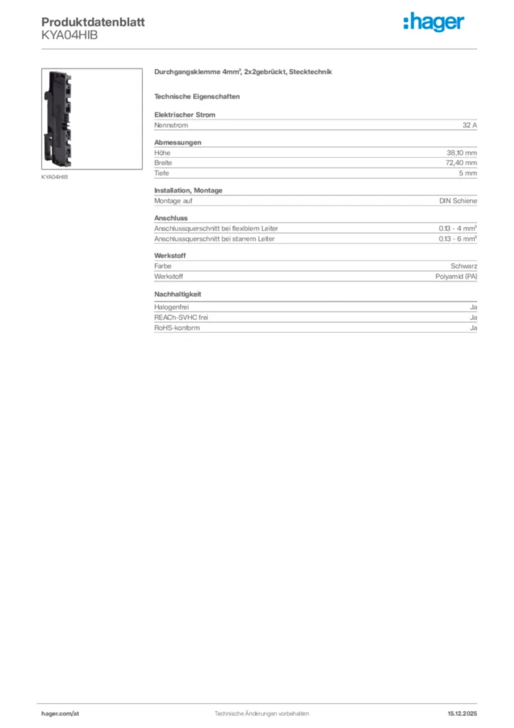 Bild Hager Produktdatenblatt KYA04HIB | Hager Deutschland