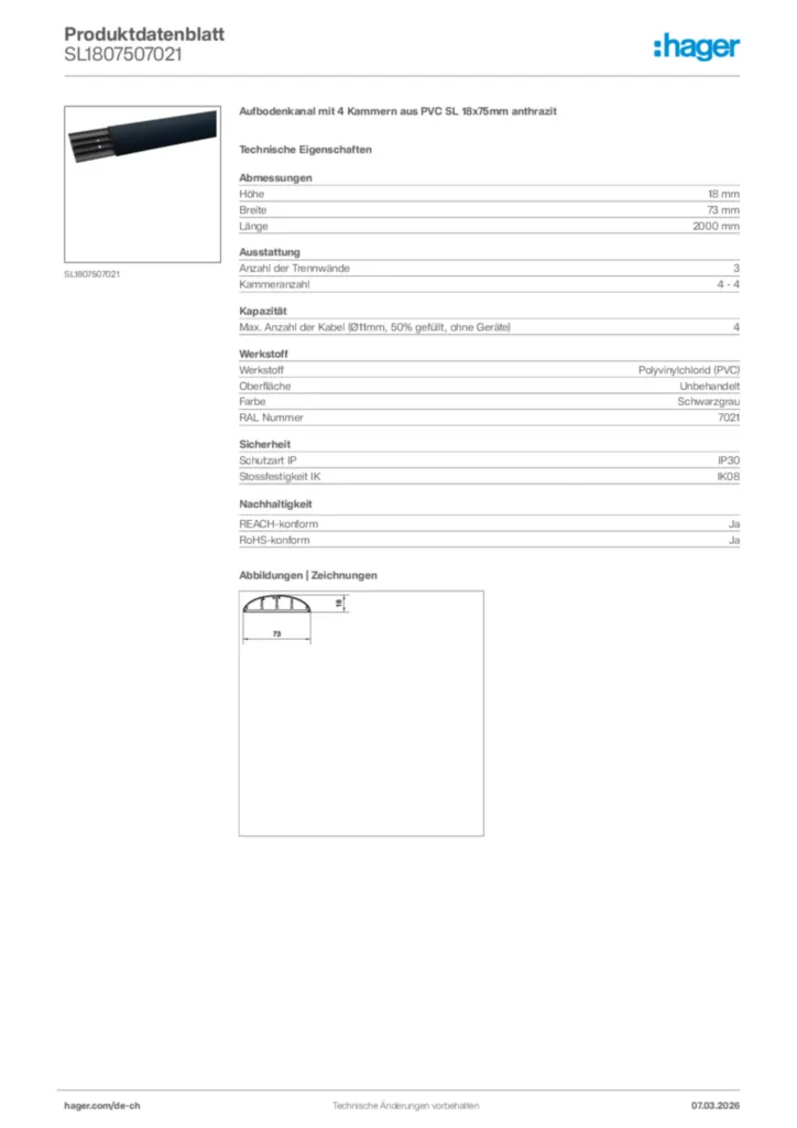 Bild Hager Produktdatenblatt SL1807507021 | Hager Schweiz