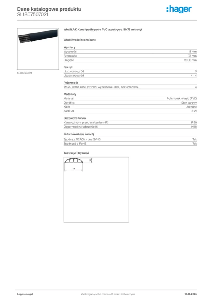 Zdjęcie Hager Karta katalogowa SL1807507021 | Hager Polska