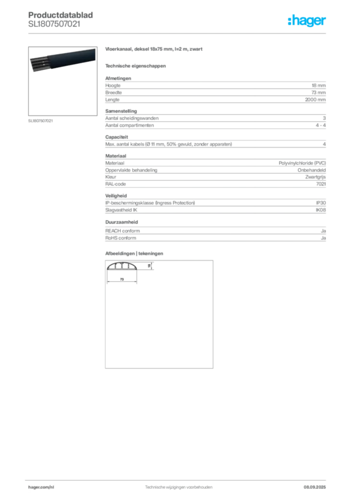 Afbeelding Hager Productdatablad SL1807507021 | Hager Nederland