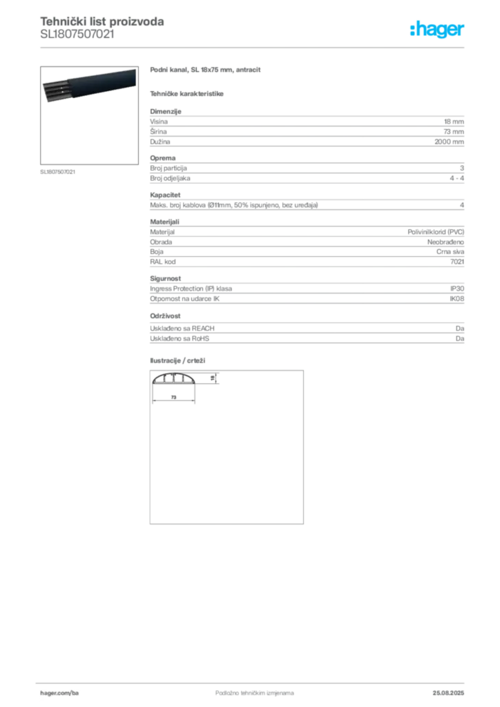 Slika Hager Product data sheet SL1807507021  | Hager