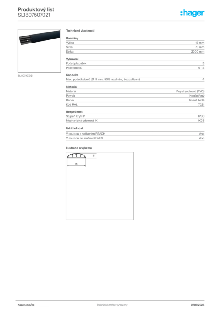 Obrázek Hager Produktový list SL1807507021 | Hager