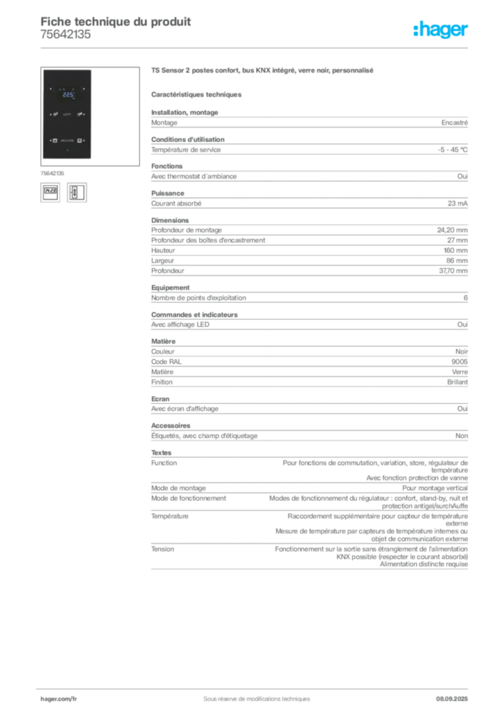 Image Hager Fiche technique du produit 75642135 | Hager France