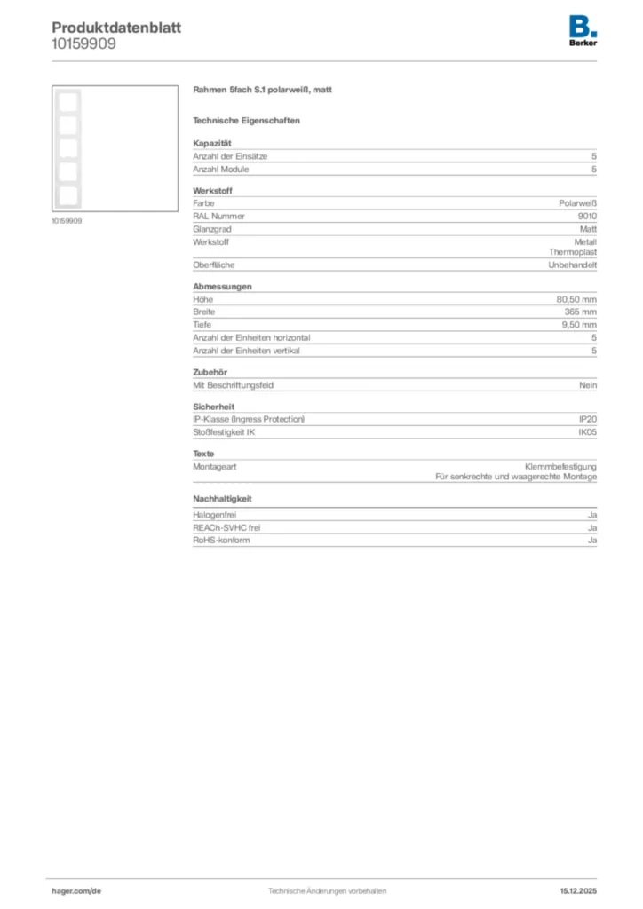 Bild Berker Produktdatenblatt 10159909 | Hager Deutschland