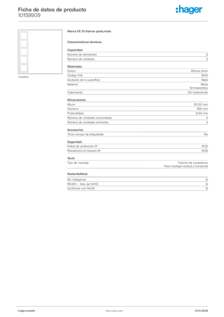 Imagen Hager Ficha de datos de producto 10159909 | Hager España