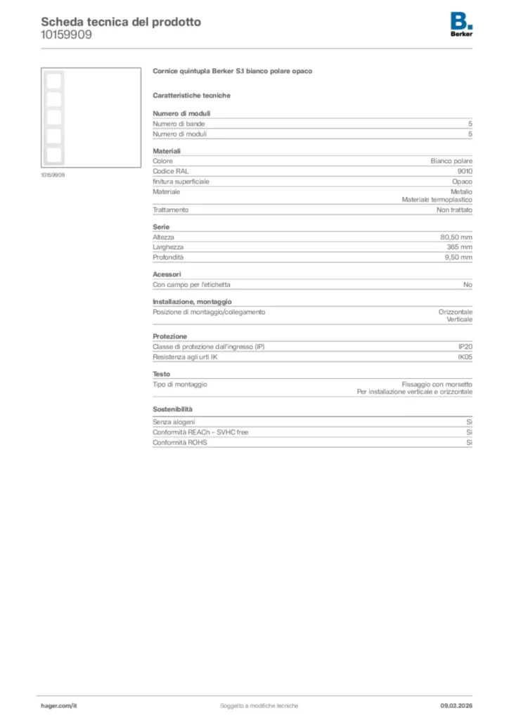 Immagine Berker Scheda tecnica del prodotto 10159909 | Hager Italia