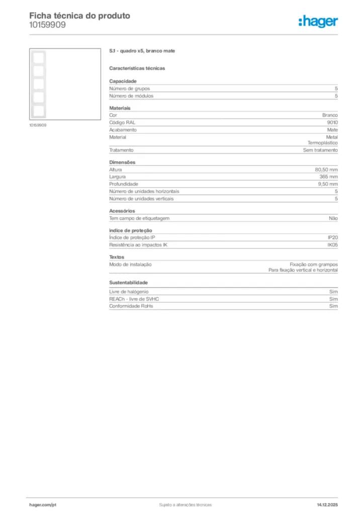 Imagem Hager Ficha técnica do produto 10159909 | Hager Portugal