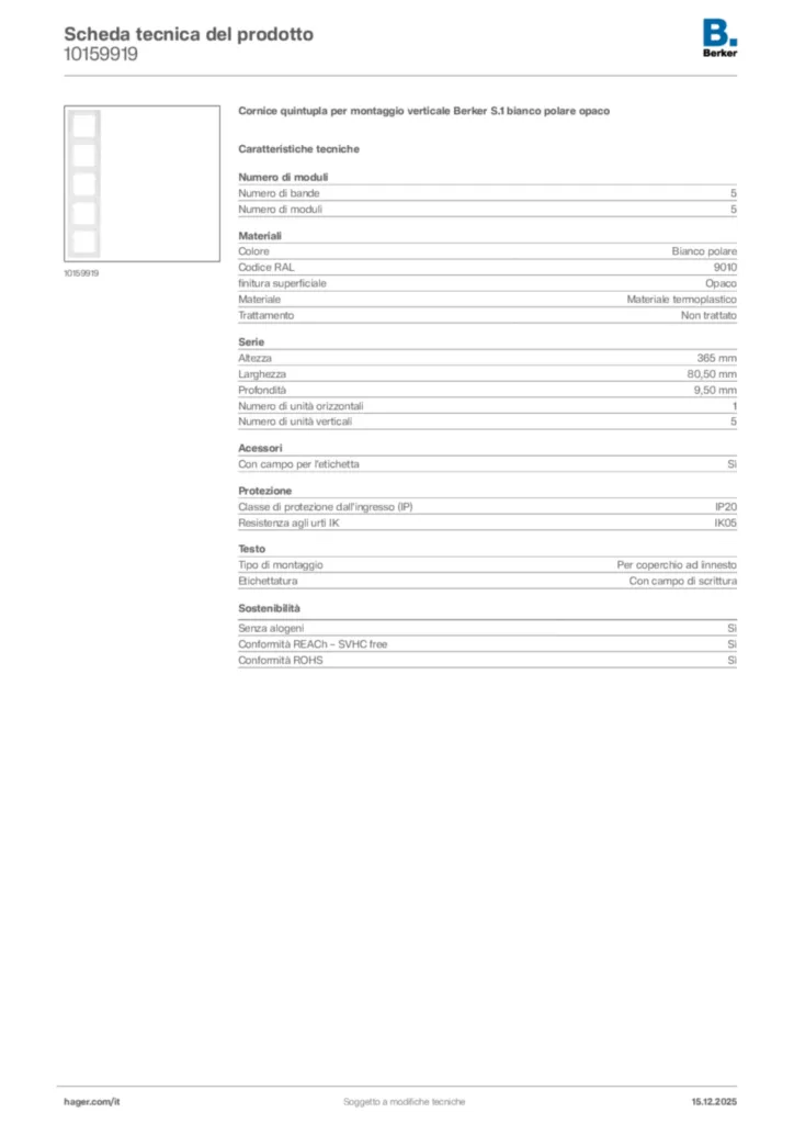 Immagine Berker Scheda tecnica del prodotto 10159919 | Hager Italia