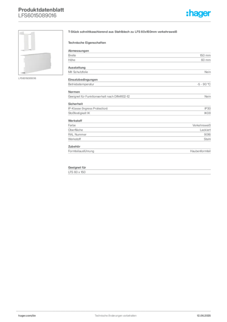 Bild Hager Produktdatenblatt LFS6015089016 | Hager Deutschland