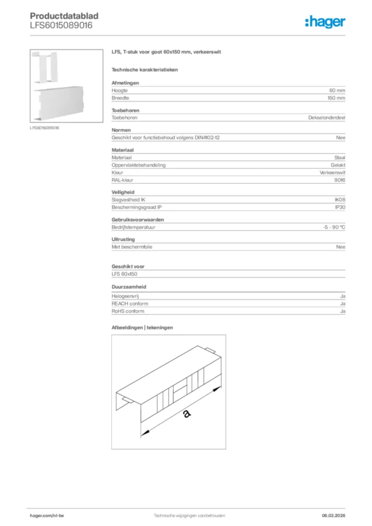 Afbeelding Hager Productdatablad LFS6015089016 | Hager Belgium