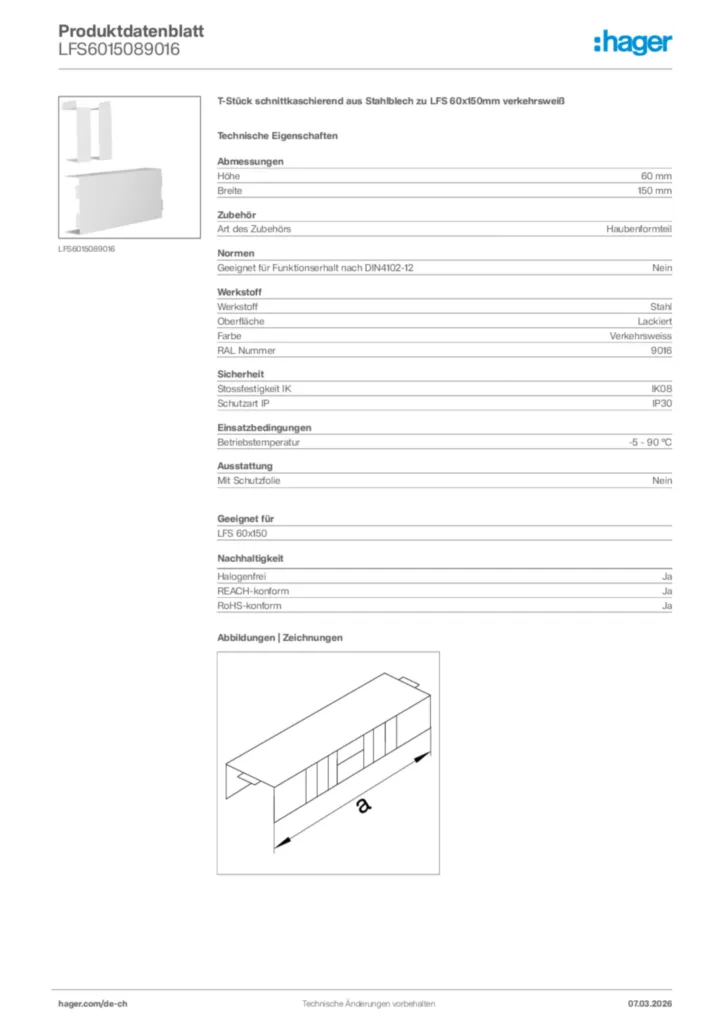 Bild Hager Produktdatenblatt LFS6015089016 | Hager Schweiz
