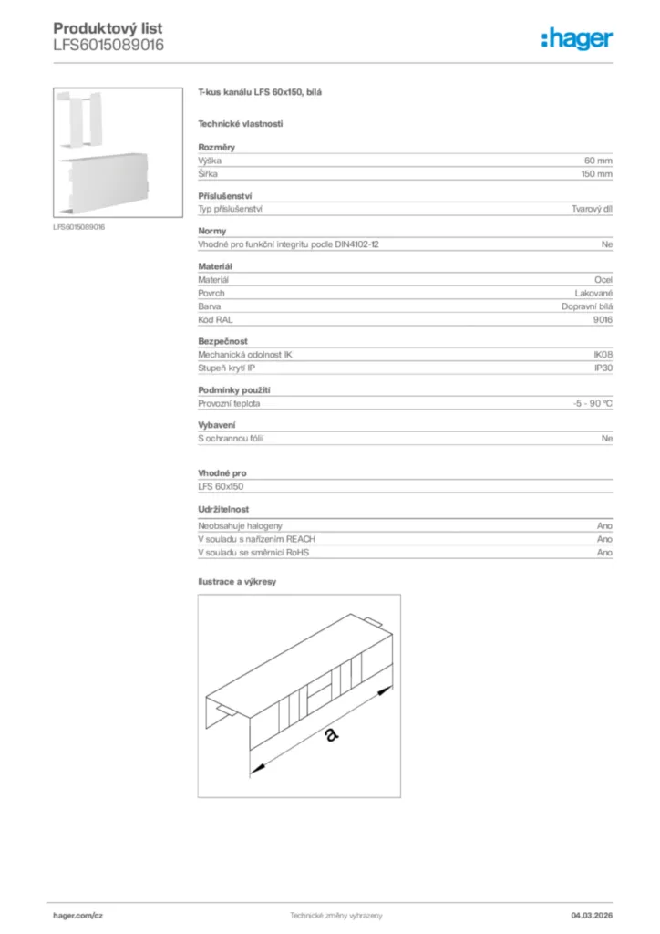 Obrázek Hager Product data sheet LFS6015089016 | Hager
