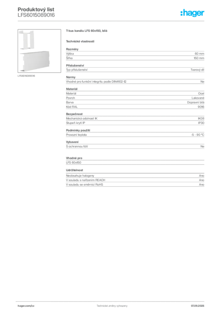 Obrázek Hager Produktový list LFS6015089016 | Hager