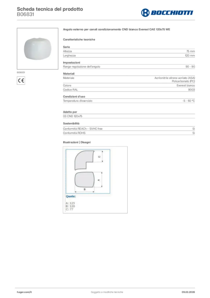 Immagine Bocchiotti Scheda tecnica del prodotto B06831 | Hager Italia