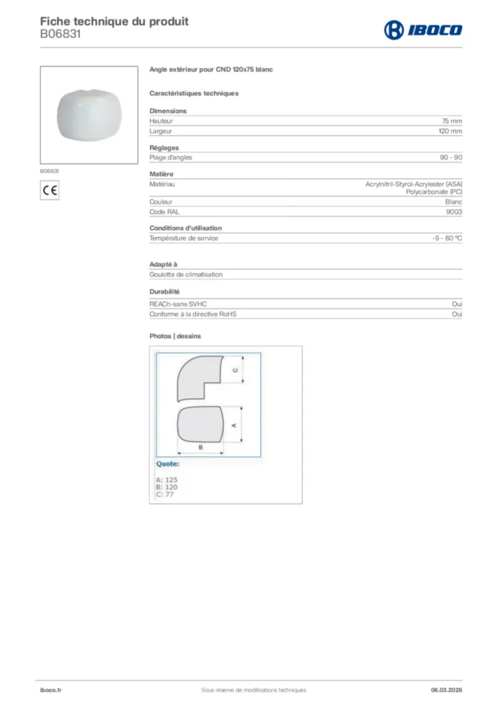 Image Iboco Fiche technique du produit B06831 | Hager France