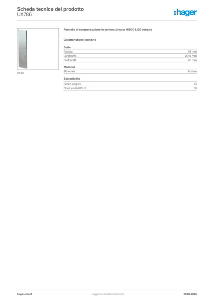 Immagine Hager Scheda tecnica del prodotto UX786 | Hager Italia