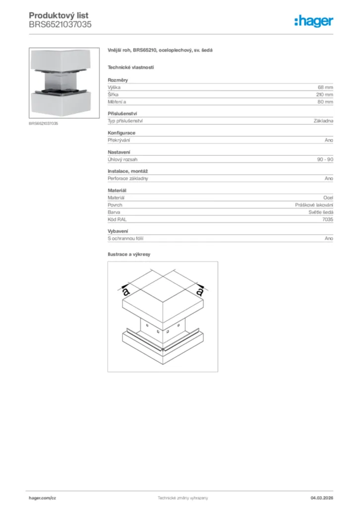 Obrázek Hager Product data sheet BRS6521037035 | Hager