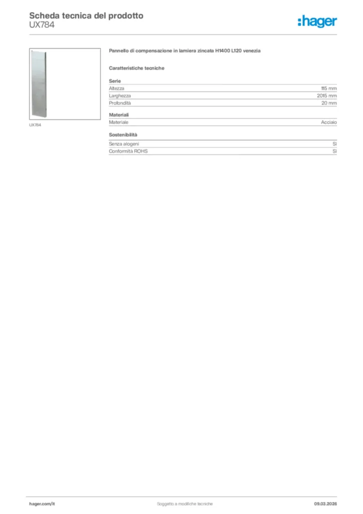 Immagine Hager Scheda tecnica del prodotto UX784 | Hager Italia