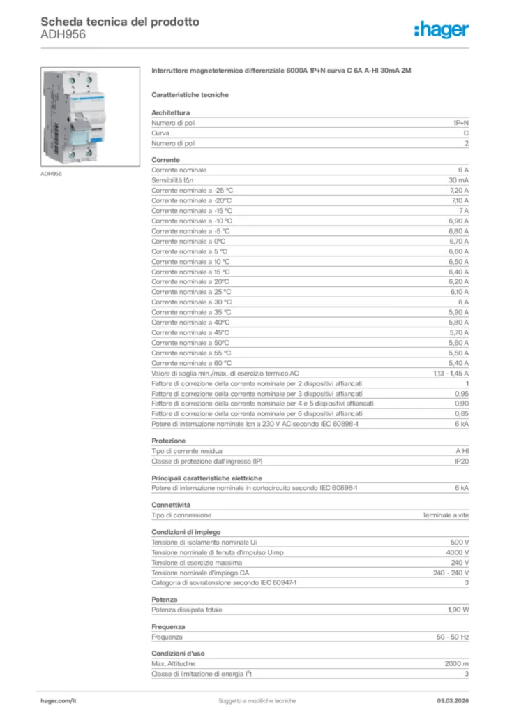 Immagine Hager Scheda tecnica del prodotto ADH956 | Hager Italia