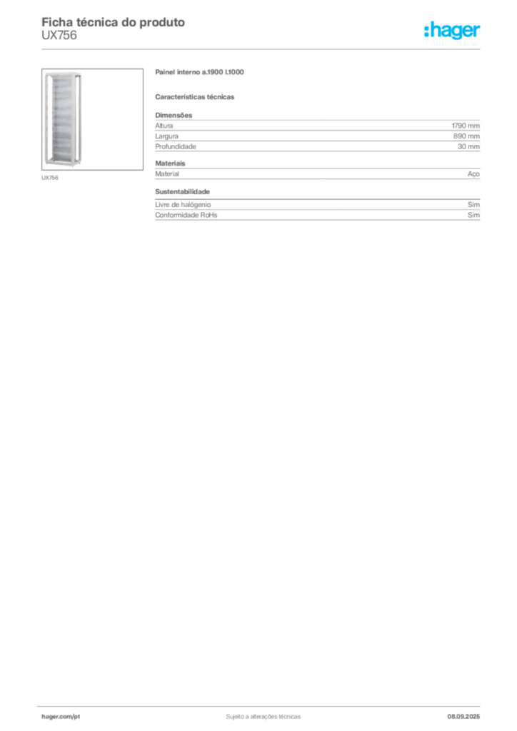 Imagem Hager Ficha técnica do produto UX756 | Hager Portugal