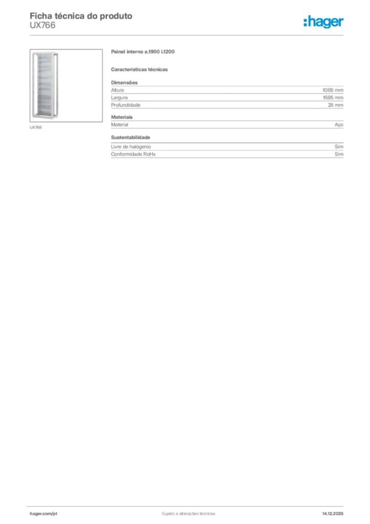 Imagem Hager Ficha técnica do produto UX766 | Hager Portugal