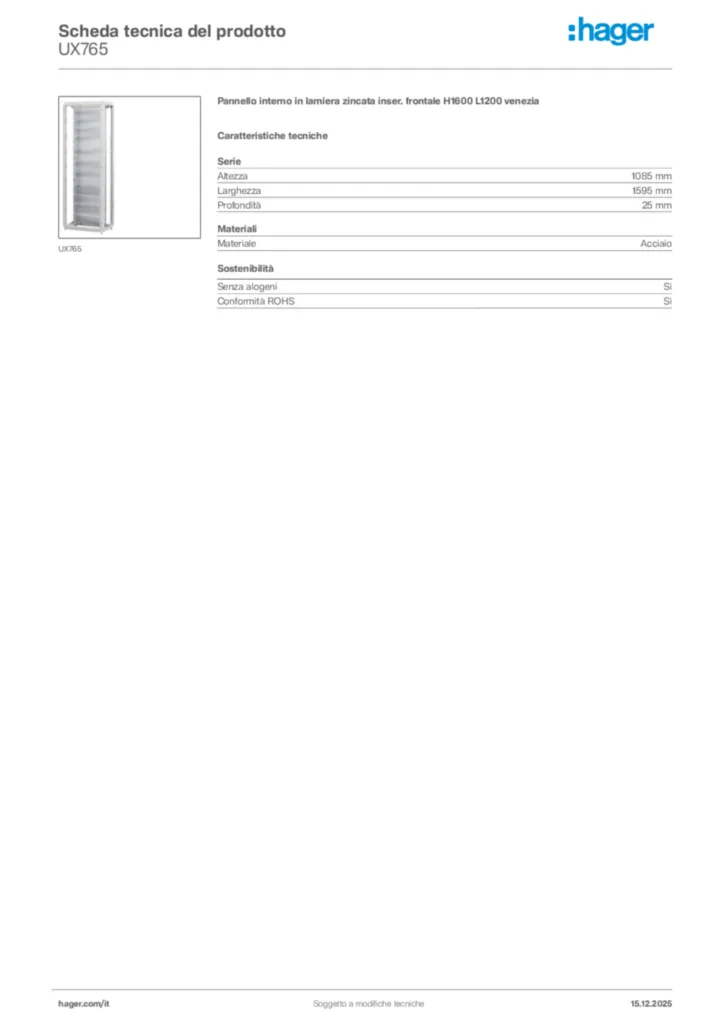 Immagine Hager Scheda tecnica del prodotto UX765 | Hager Italia