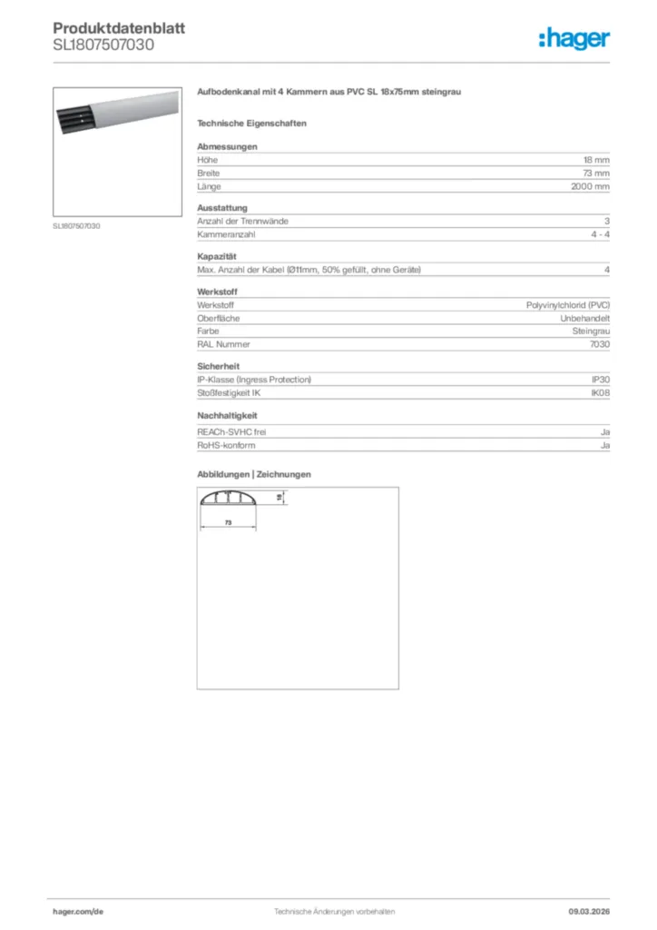 Bild Hager Produktdatenblatt SL1807507030 | Hager Deutschland
