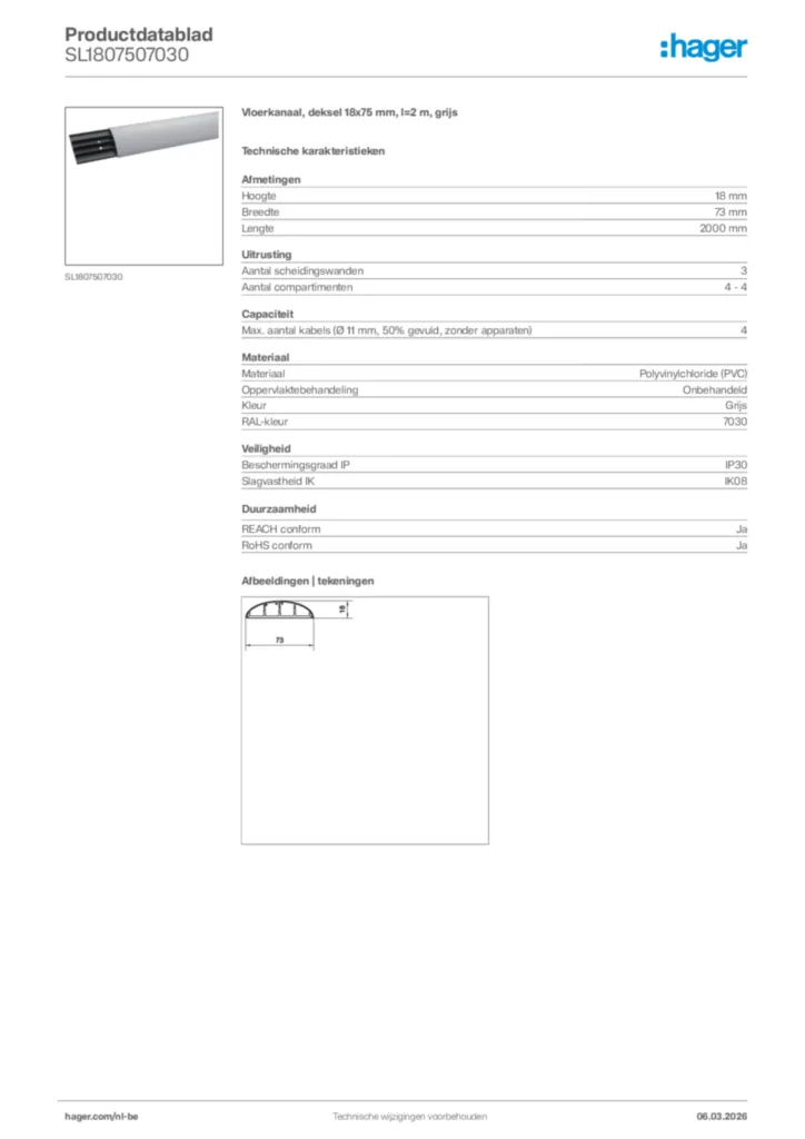 Afbeelding Hager Productdatablad SL1807507030 | Hager Belgium