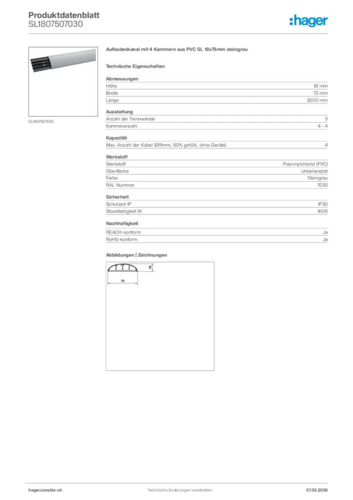 Bild Hager Produktdatenblatt SL1807507030 | Hager Schweiz