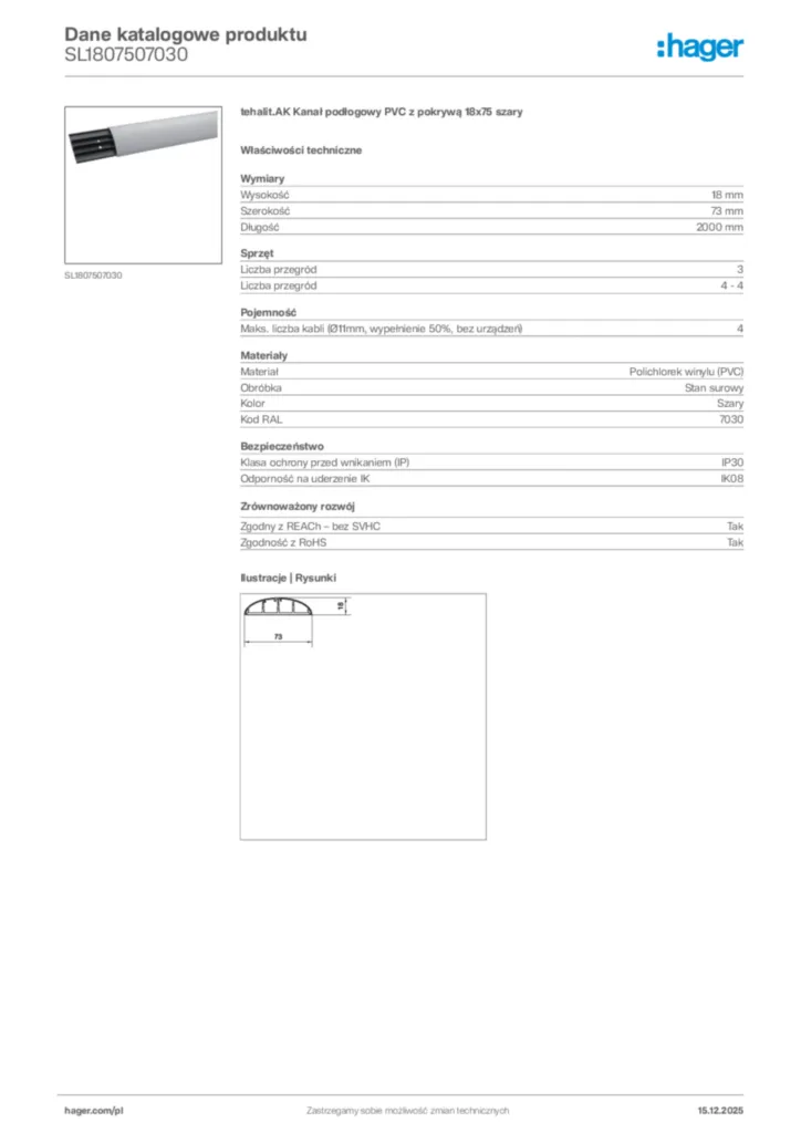 Zdjęcie Hager Karta katalogowa SL1807507030 | Hager Polska