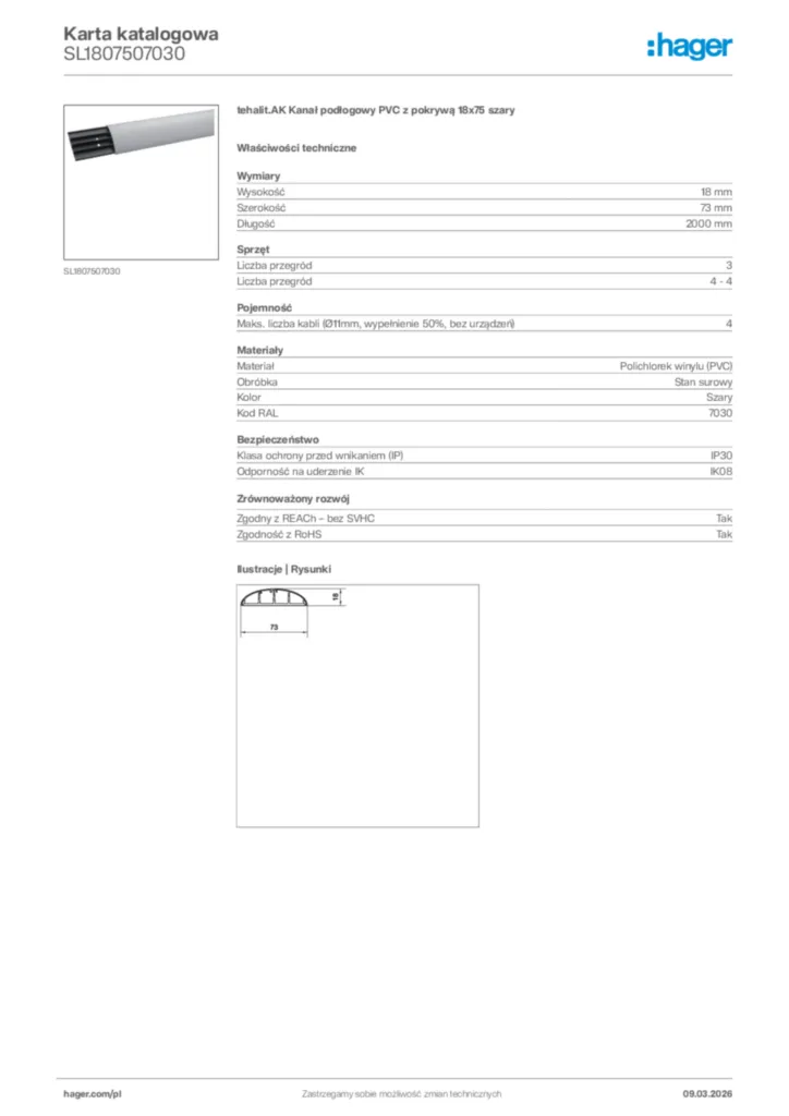 Zdjęcie Hager Karta katalogowa SL1807507030 | Hager Polska