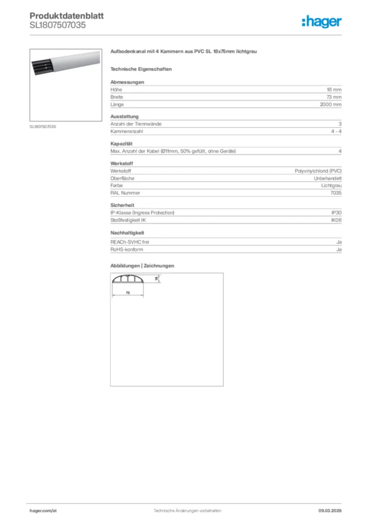 Bild Hager Produktdatenblatt SL1807507035 | Hager Deutschland