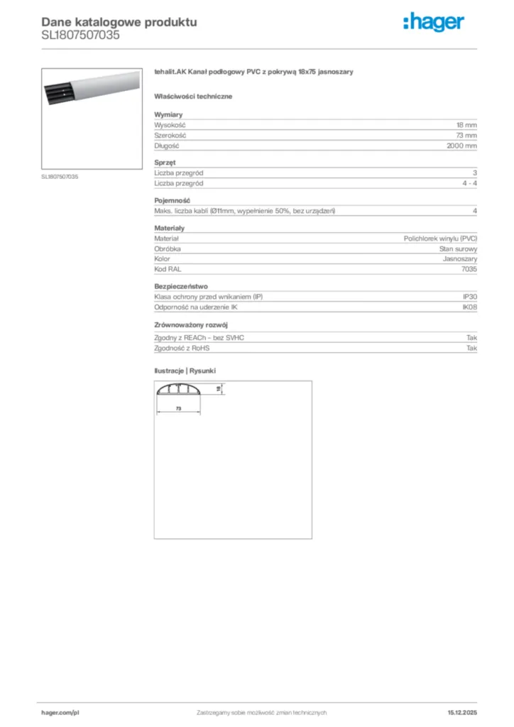 Zdjęcie Hager Karta katalogowa SL1807507035 | Hager Polska