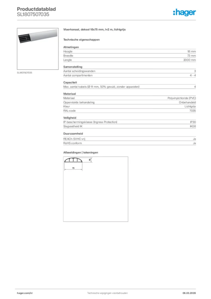 Afbeelding Hager Productdatablad SL1807507035 | Hager Nederland