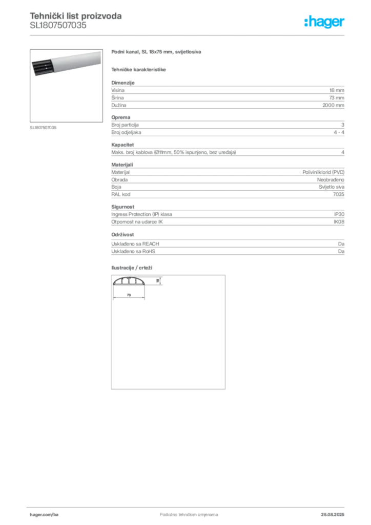 Slika Hager Product data sheet SL1807507035  | Hager