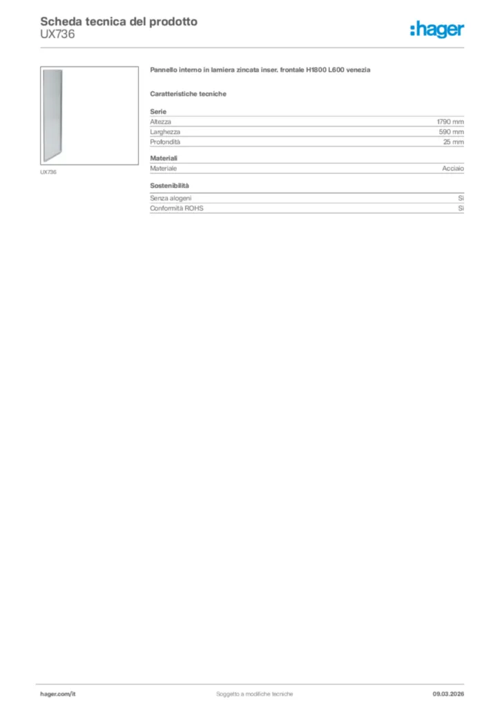 Immagine Hager Scheda tecnica del prodotto UX736 | Hager Italia