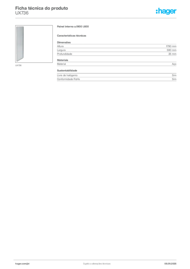 Imagem Hager Ficha técnica do produto UX736 | Hager Portugal