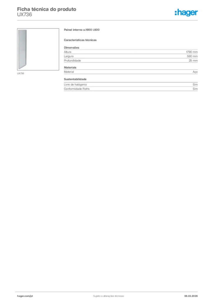 Imagem Hager Ficha técnica do produto UX736 | Hager Portugal