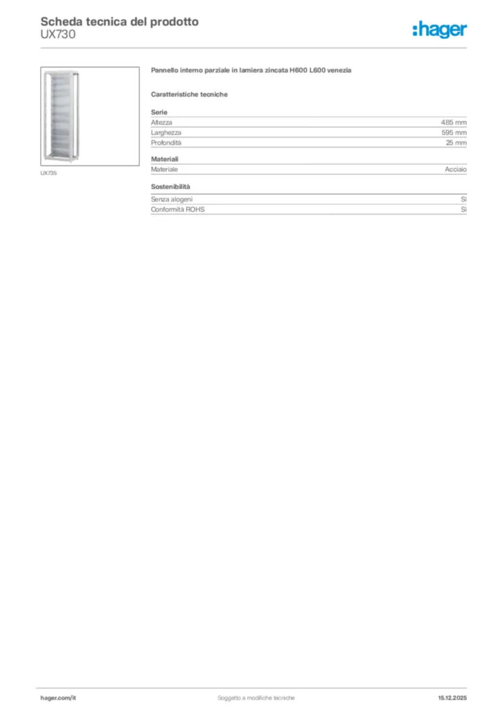 Immagine Hager Scheda tecnica del prodotto UX730 | Hager Italia